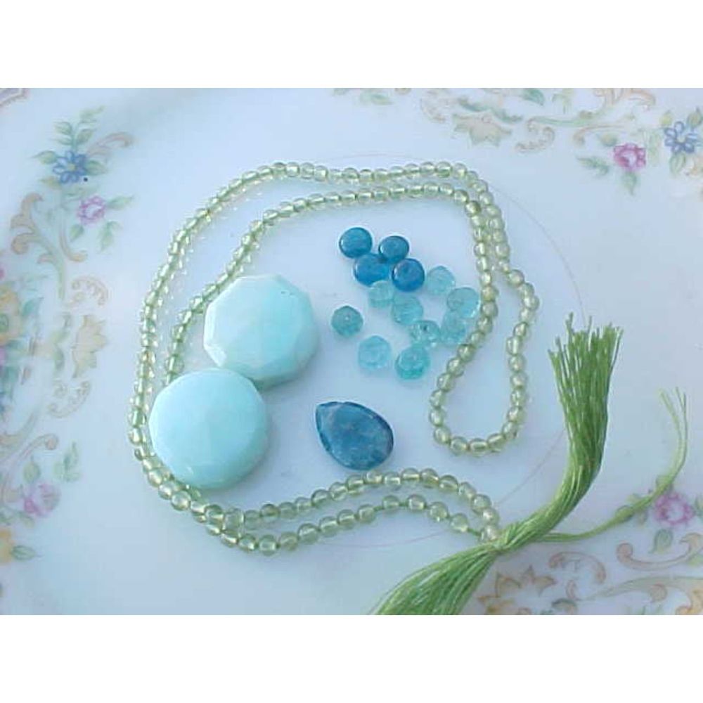 Gemstone Bead Lot Peridot Seashell Blue Peruvian Opal Apatite